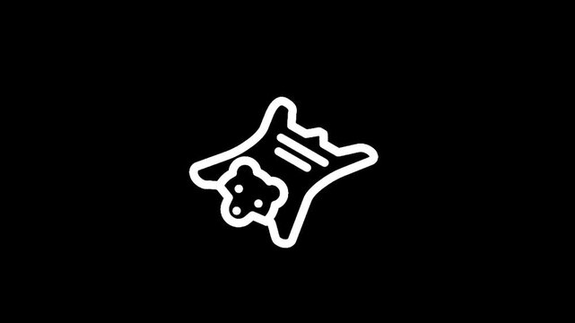 Stylized white outline of a bear rug on a black background, minimalist design