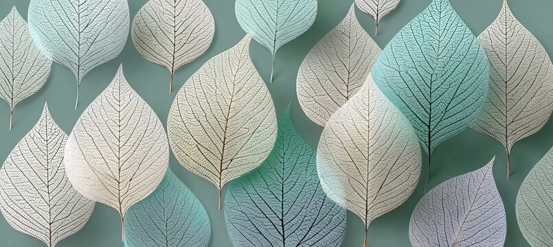 Ethereal Transparent Green and White Skeleton Leaves Decorative Pattern for Elegant Design Projects