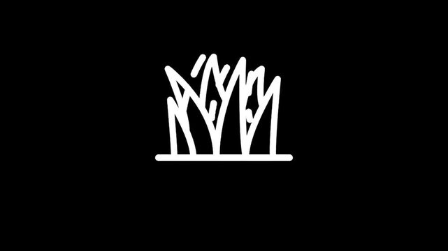 Simple white outline of grass blades on a black background