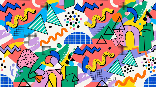 Vibrant Memphis Style Geometric Pattern.