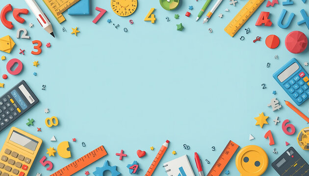 Colorful mathematics classroom poster background with educational elements and spacious center area.