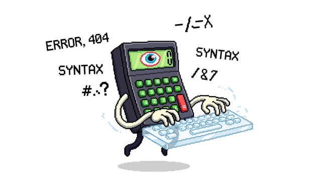 Cartoon Calculator Character Experiencing Technical Difficulties.