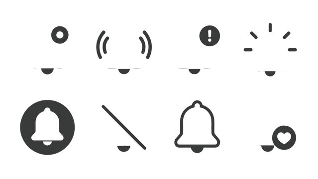 Notification bell icon set with alert, mute and favorite symbols