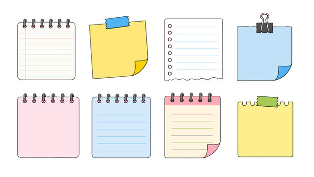 Collection of colorful sticky notes and notepad paper icons
