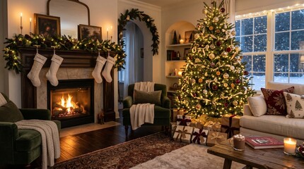 Fototapeta premium fireplace with christmas decorations