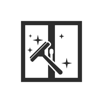 Washing the window icon. Monochrome black and white symbol