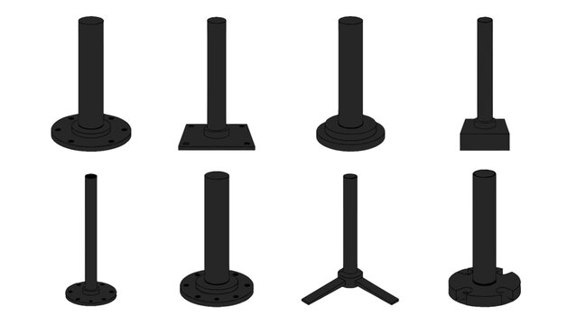 Set of black pole bases and mounting stand variations