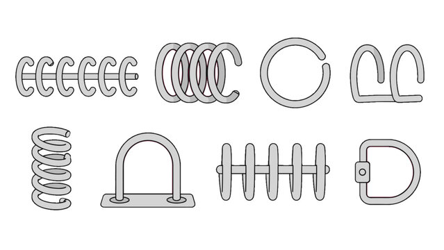 Set of metal ring and coil shapes in simple line illustration