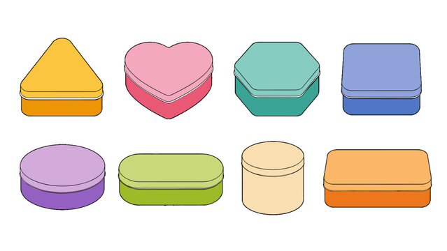 Colorful vector set of geometric tin boxes and storage containers