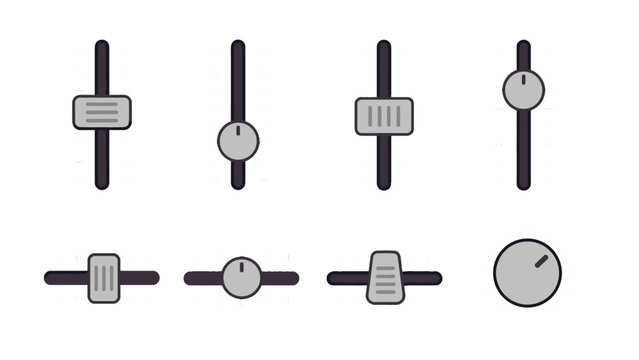 Set of slider and knob control icons in simple vector style