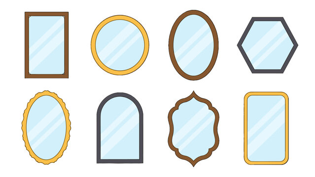 Set of decorative mirror frames in assorted geometric shapes