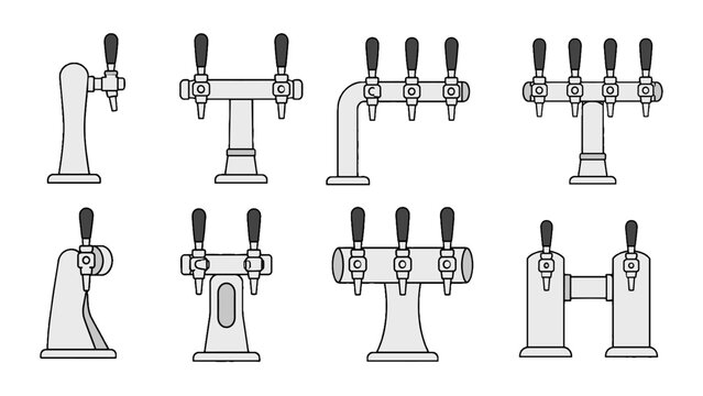 Set of draft beer tap dispenser line icons