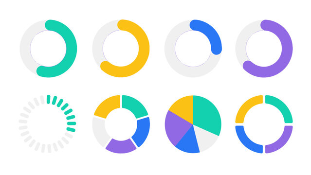 Colorful circular charts and loading indicators set