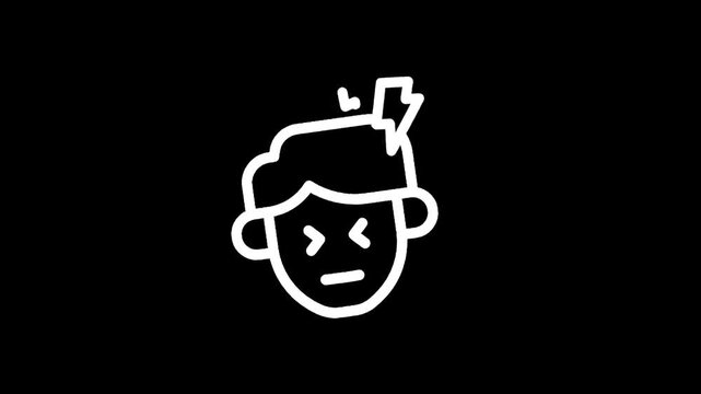 Simple line drawing of a person experiencing a headache with lightning bolt symbol