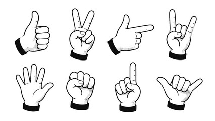 Fototapeta premium Set of cartoon hand gesture symbols in black and white