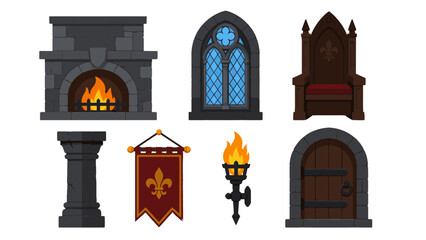 Medieval castle interior elements vector set © Andrei