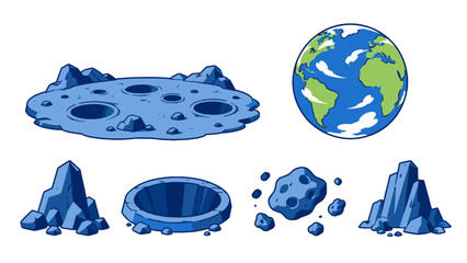 Cartoon space terrain set with planet craters rocks and Earth © Andrei