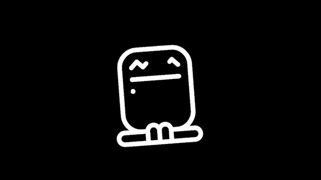 Stylized white icon of a tombstone with a wavy line and two upward arrows