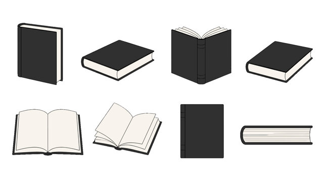 Set of black book icons in closed and open views