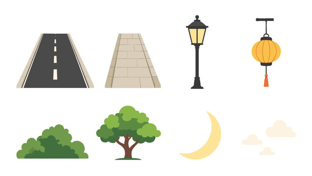 Set of urban and nature vector icons isolated on white