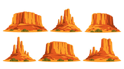 Set of stylized desert sandstone mesas and buttes illustrations © Andrei