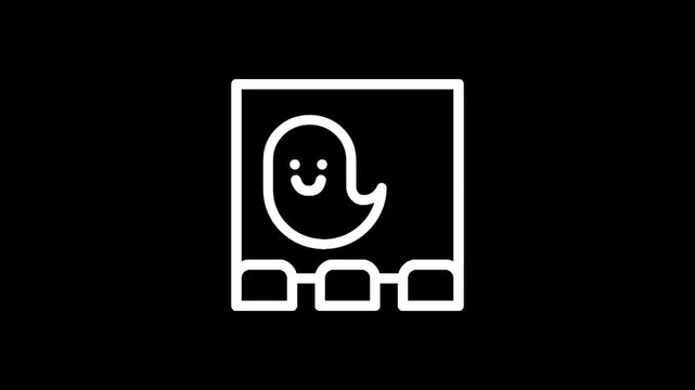 Cute ghost icon on a movie screen with seats in front, minimalist design