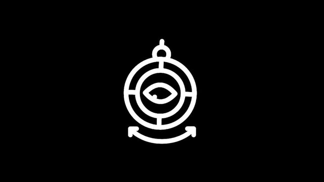 Stylized eye within a circular target reticle with rotation arrows below