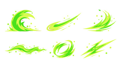 Obraz premium Set of green energy swoosh and wave effect elements