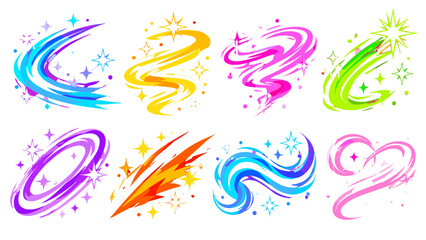 Colorful magic swirl and sparkle brush stroke vector set © Andrei
