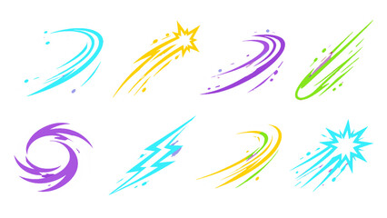 Colorful speed swoosh and burst effect vector set © Andrei