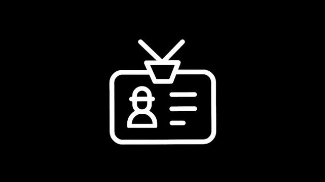 Simple line icon of a security badge with a person silhouette and text lines