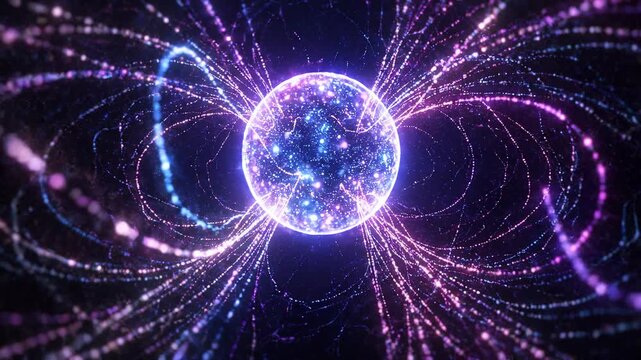 Magnetic Field Lines Concept with Abstract Glowing Blue and Pink Neon Light Waves