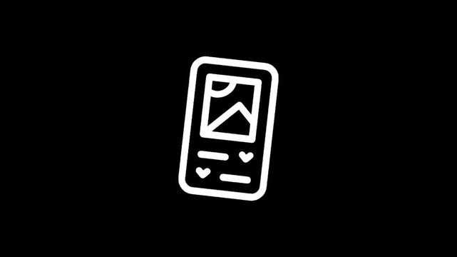 Simple line art icon representing a mobile phone displaying a landscape photo and interface elements