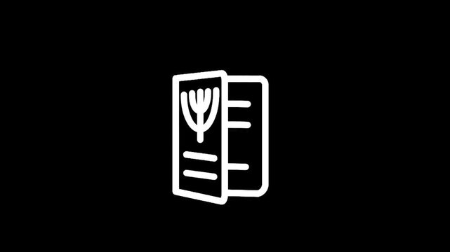 Open brochure icon with stylized plant and lines on black background