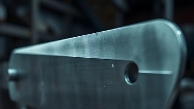 guillotine. Close-up of a guillotine blade with a sharp edge in a dark industrial setting. safety posters, maintenance manuals, designed for precision metalworking and fabrication facilities.