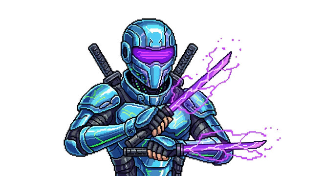Futuristic Cybernetic Warrior with Energy Swords.