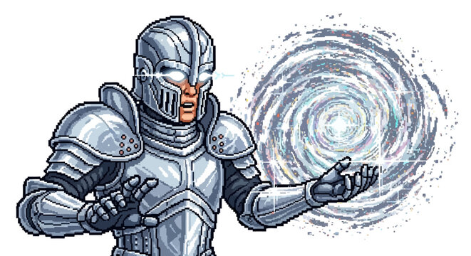 Futuristic Knight Warrior Conjuring Energy Vortex.
