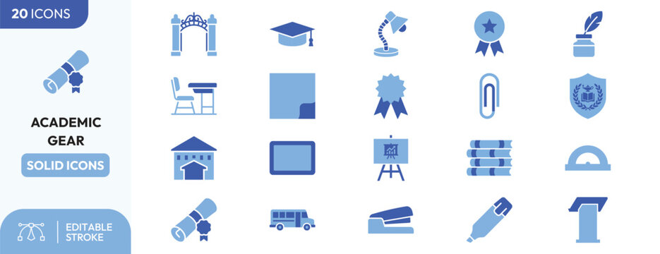 Pedagogy Line Icons Featuring School Supplies.