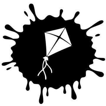 Flying Kite Silhouette | Basant Festival Icon | Black Ink Splatter Graphic Element