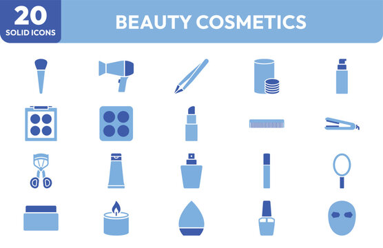 Refined Beauty Cosmetics Line Icons Set.