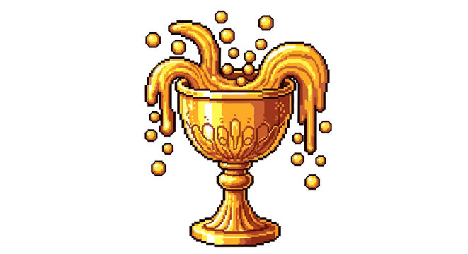 Golden Goblet Overflowing with Liquid Gold and Bubbles.