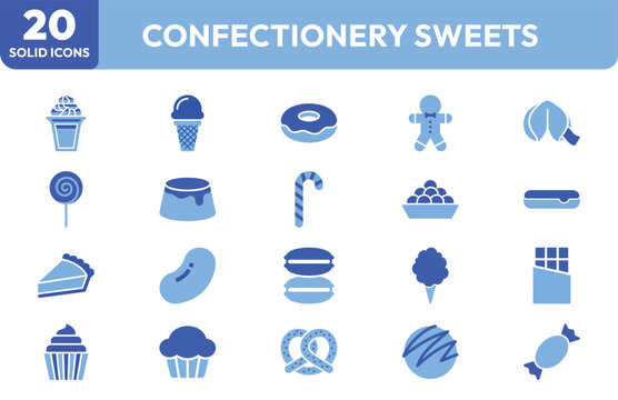 Dessert Delights Line Icons Set with Sweets Symbols.