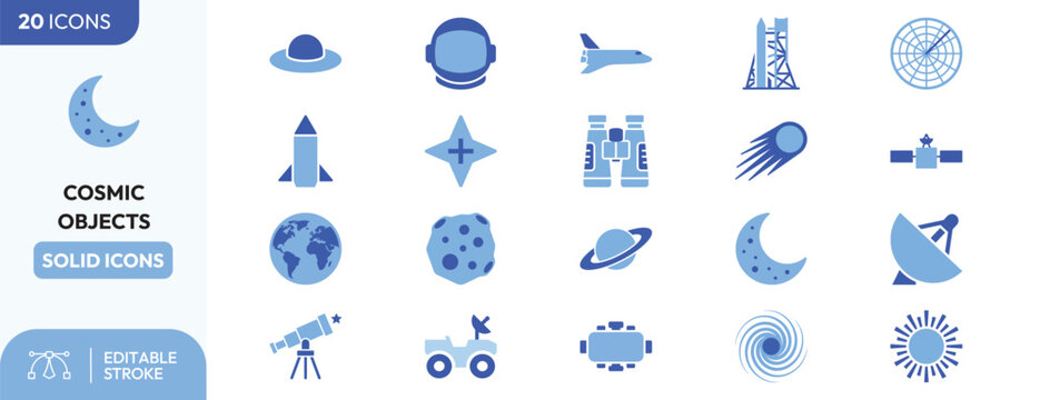 Cosmic Objects Solid Icon Set for Designers.