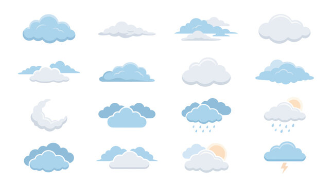 Cloud Icons Set: Weather Forecast, Sky Elements, Meteorology Symbols