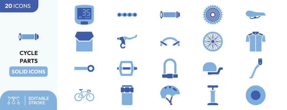 Bicycle Components Icon Set for Cycling.