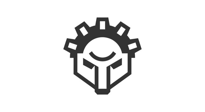 Simplistic black gear icon with a smiling face inside, abstract and minimalistic