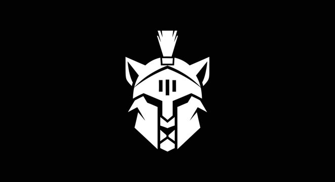 Black and white stylized wolf head logo with geometric design and a crest
