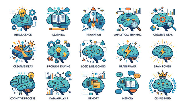 brain illustrations, learning concepts, thinking skills