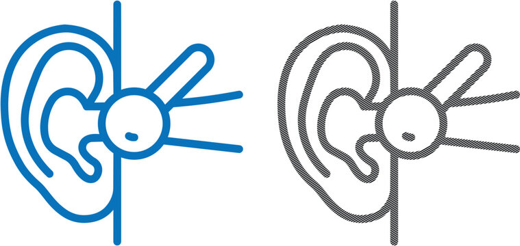 Vector linear ear icon representing hearing and sound analysis with auditory healthcare listening minimalist analysis