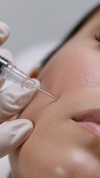 Close up of woman face and skincare cosmetic botox jell injection